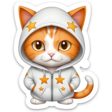 A cat wearing a sweatsuit with stars on it sticker