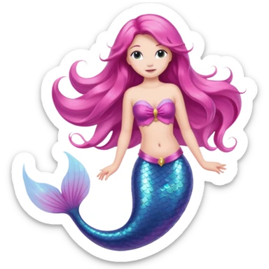 White brunette mermaid with pink tail sticker