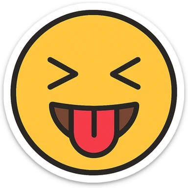 emoji face with eyes squeezed shut in excitement, mouth open in a wide smile, tongue reaching up to the top lip, modern icon style sticker