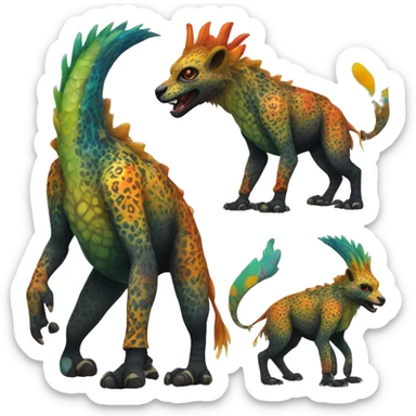 a colorful edgy vernid-fionbri-animal-creature with splash patterns full body sticker