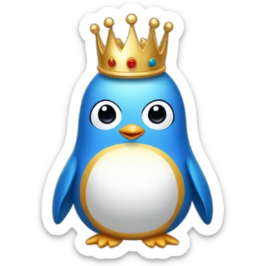 kawaï blue pudgy penguin wearing a golden crown sticker