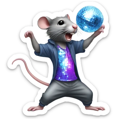 A rat dancing under a disco ball sticker