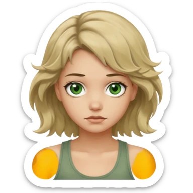 girl with wavy dirty blonde hair and greenish gray eyes giving a dirty look in a tank top  sticker