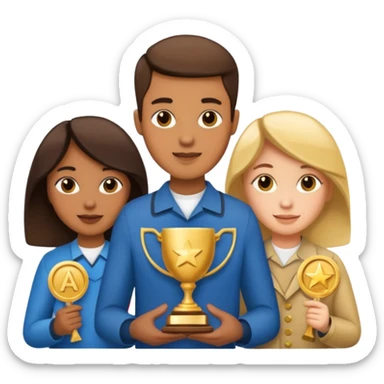 20 blue background awarrd with 3 people sticker