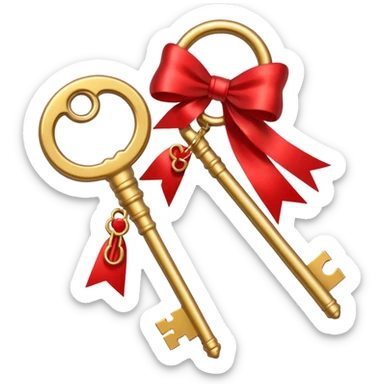 gold 2 keys with a red bow sticker