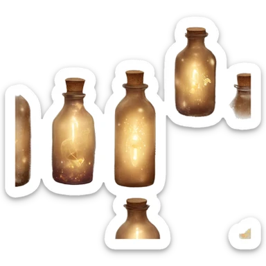 Brown magic fairy light sparkling old Antique bottle with poison and with herbal and flowers sticker