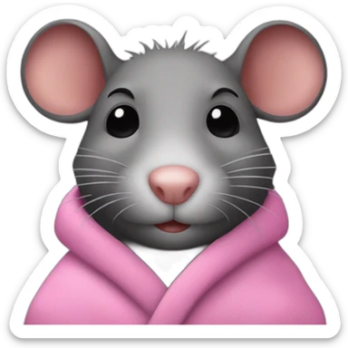 a rat with a pink bathrobe and black hair sticker