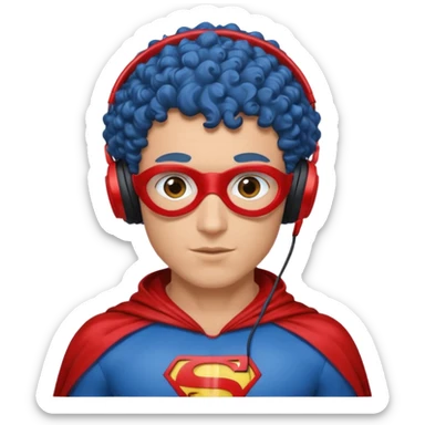 blue curly haired man with headphone and red costumes  sticker