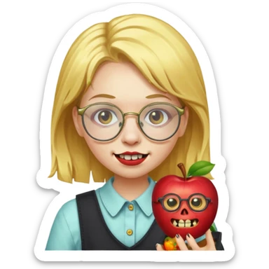 apple zombie emoji girl with gold hair glasses and braces sticker
