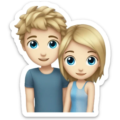 Blue eyes boy blach hair girl hug sticker