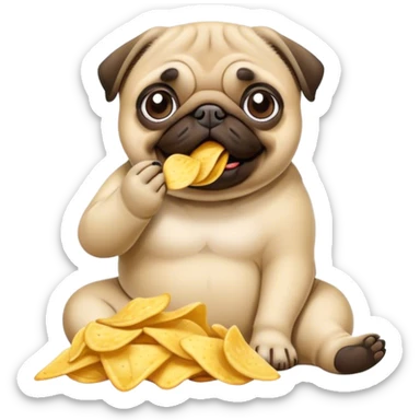 Pug eating chips sticker