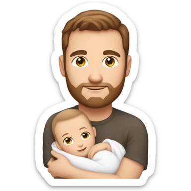 White dad with brown hair holding white new born girl  sticker