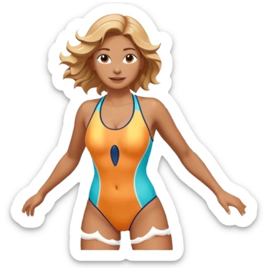 woman standing in the ocean with visible waves around her, medium shot showing upper body and surrounding water, waves clearly rising and splashing, dynamic sea motion, confident expression, 3D cartoon style, mobile game icon style, clean composition, no text, no watermark
  sticker