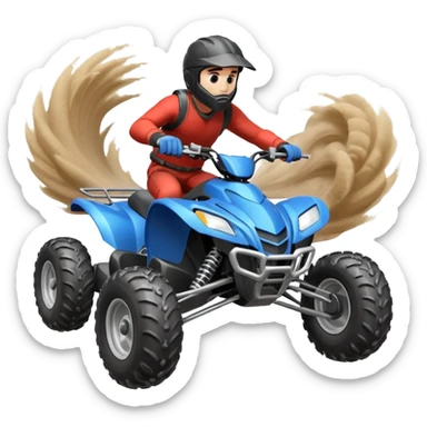 man riding an ATV, dynamic action pose, off-road vehicle, dust trail, 3D cartoon, mobile game icon style, clean background, no text, no watermark

 sticker