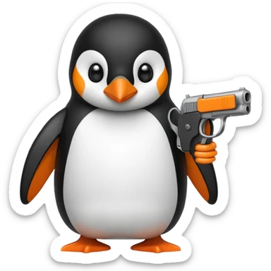 A penguin with a gun in the style of iPhone emoji sticker