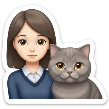 Grey scottish fold cat and brunette girl sticker