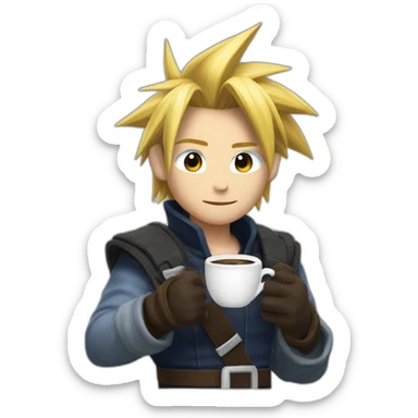 cloud strife with a cup of coffee sticker