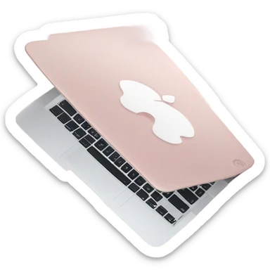 A sleek and modern MacBook Air laptop in a soft pastel pink color. The Apple logo on the back of the screen is white, contrasting elegantly with the pink finish. The laptop is slightly open, showing a glimpse of the white keyboard and silver edges. The design is minimalist and stylish, reflecting a premium aesthetic. sticker