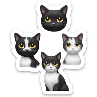 5 black and white cats staring down sticker
