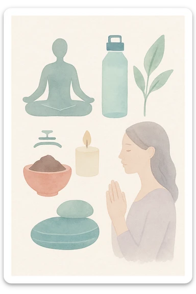 wellness theme, watercolor art style, calming atmosphere sticker