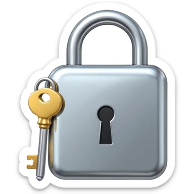 A chrome silver lock and key emoji, smooth metallic surfaces, glossy reflections, luxury swag vibe, minimal iOS emoji style, centered on clean white background sticker