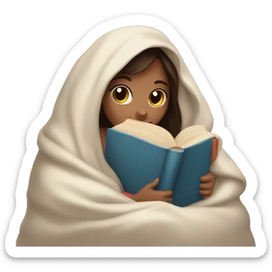 beautiful brunette girl hugging a book under a blanket sticker