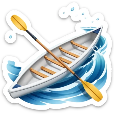 An icon showing a close-up of crossed oars, a sleek racing shell, and rippling water, symbolizing rowing. The design includes droplets in motion and a streamlined boat tip cutting through waves. Transparent background emphasizes strength, precision, and the spirit of competitive rowing sticker