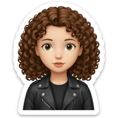 girl kid curly brown hair wear leather jacket sticker