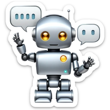 cute robot with speech bubbles and text sticker