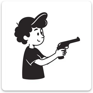 little white kid with a sideways cap, holding a toy gun, friendly expression sticker