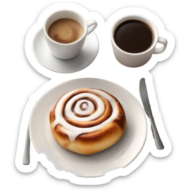 Cinnamon Roll on a plate next to a cup of coffee sticker