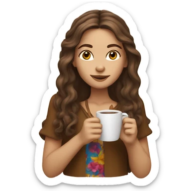 hippie girl with brown hair drinking coffee  sticker