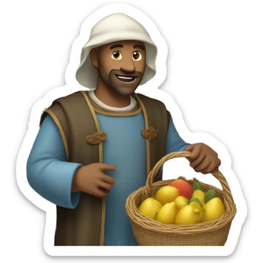 medieval market visitor with a basket sticker