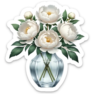 White peonies in crystal vintage  vase  sticker