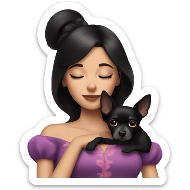 brunette Sleeping beauty girl with black chihuahua  sticker