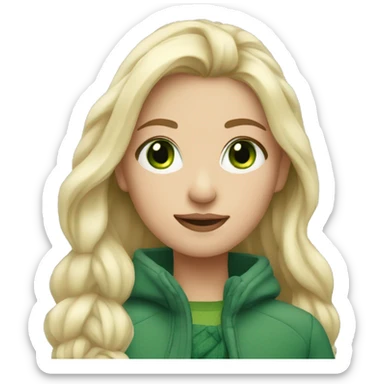 Girl in winter with green eyes and blonde sticker