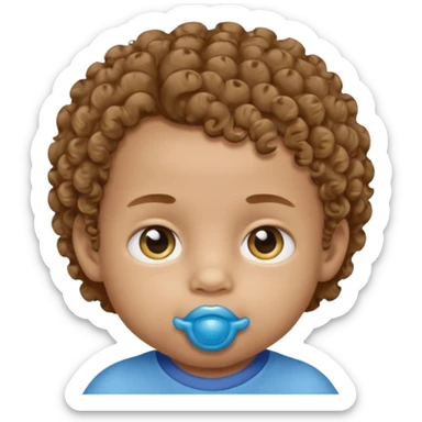 A boy baby with light brown skin, soft curly light-brown hair, wide brown eyes, and a blue-yellow pacifier.  sticker