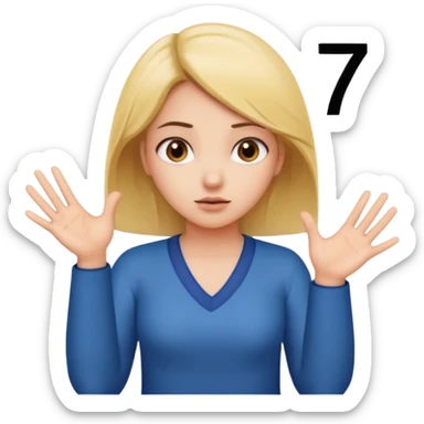 girl shrugging with 6 over one hand and 7 over the other hand sticker