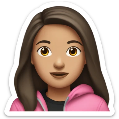 brunette girl with medium length long hair wearing a pink hoodie with black leggings and uggs sticker