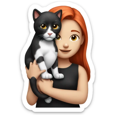 Red haired girl holding 1 black and white really super big cat sticker