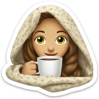 girl inside a blanket sipping coffee green eyes  sticker