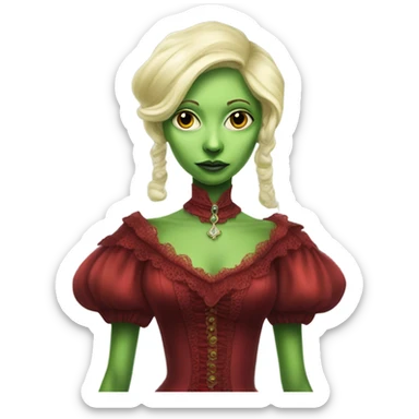 "galora green blonde alien woman" in red Victorian dress red elegant, full body sticker