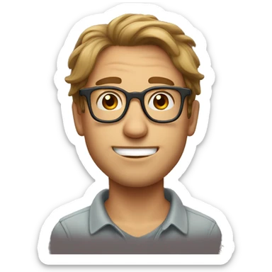 caucasian male, brown scraggy hair, glasses sticker