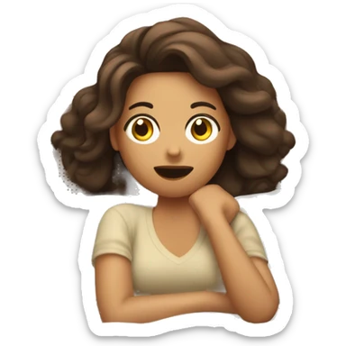 Chica de cabello café durmiendo plácidamente en su cama sticker