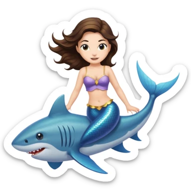 brunette mermaid riding a shark sticker