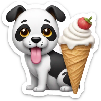 Dog with a panda tail eating ice cream  sticker