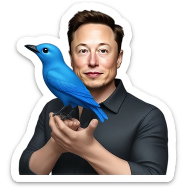 Elon musk holding a blue bird  sticker