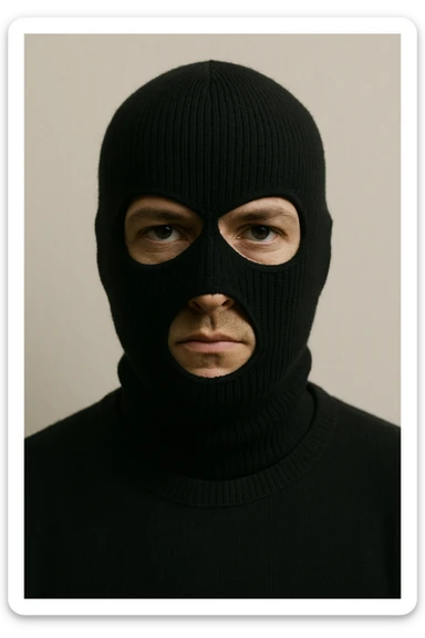 portrait of a white man with a black ski mask, simple background sticker