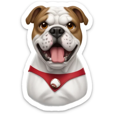 white Georgia bulldog with a football and a red collar  sticker