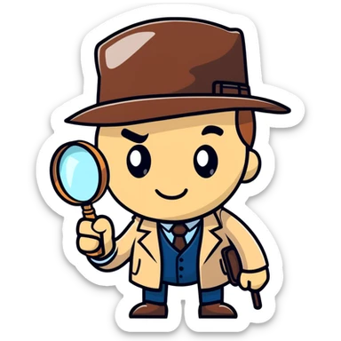 cartoon detective investigating with magnifying glass sticker
